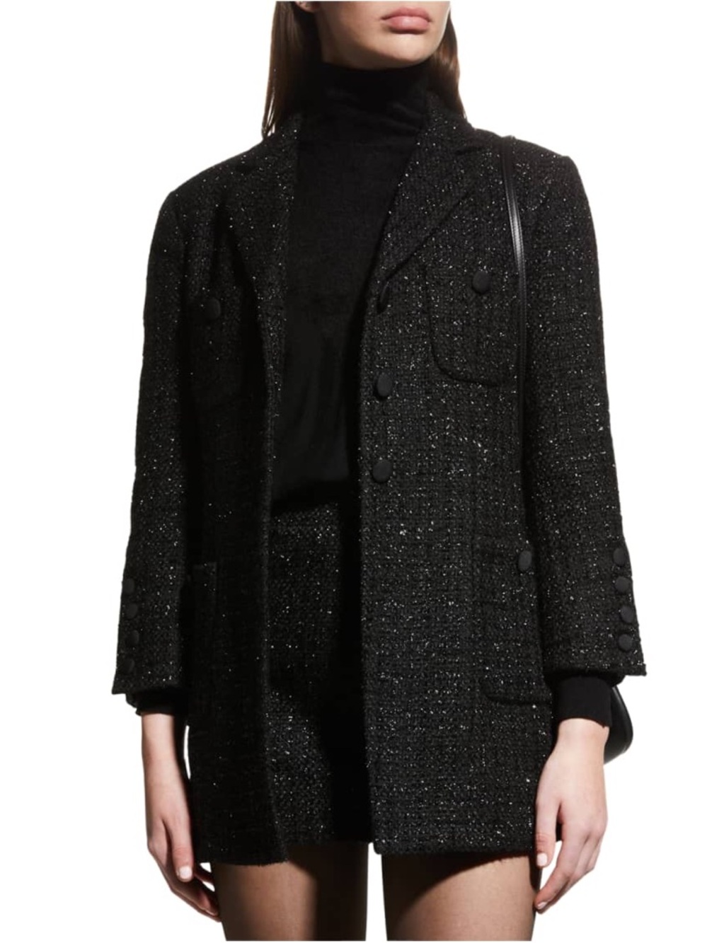 Emporio Armani Black Tweed Double-Breasted Blazer